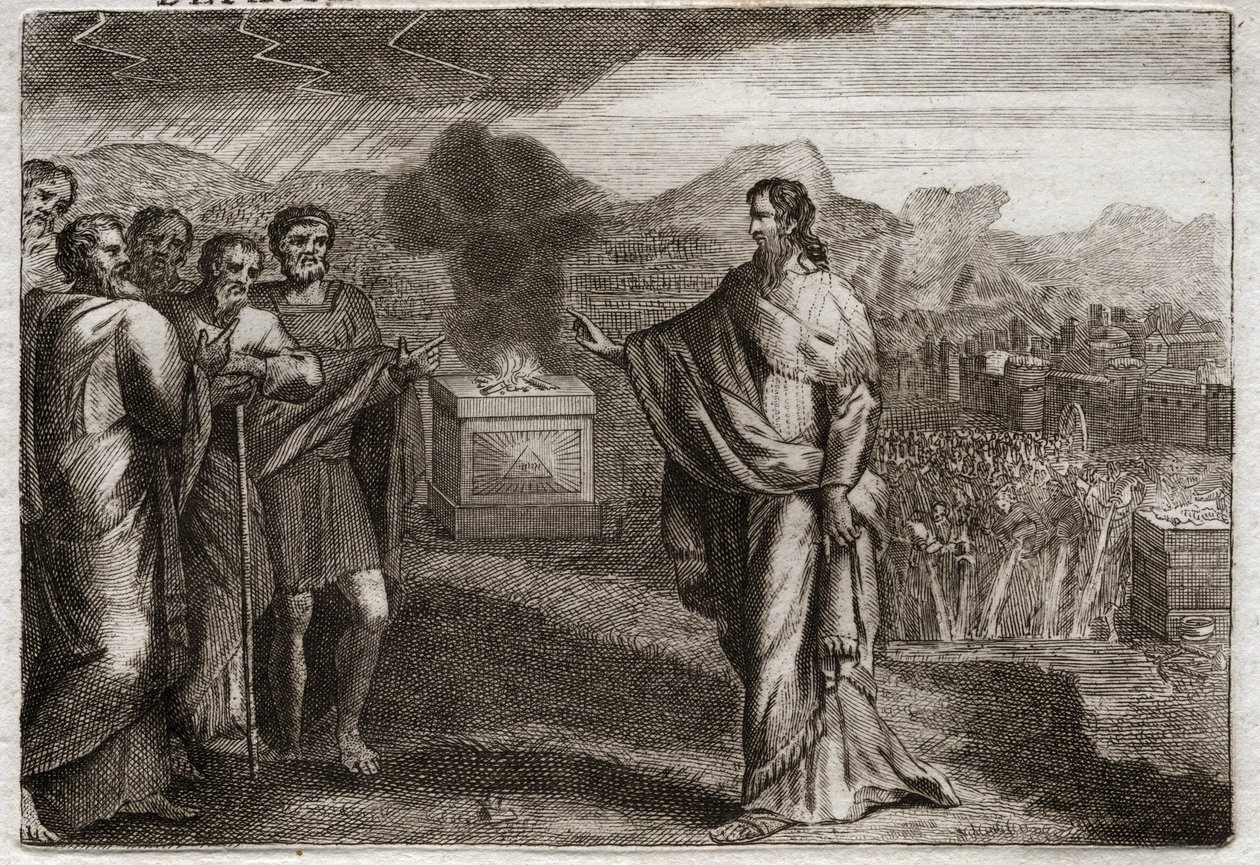Bibel von Royaumont, Altes Testament: Niederlage der Philister. Samuel opfert Gott ein Brandopfer. Dann verteidigen die Juden die Philister. Illustration von 1811. von Unknown artist