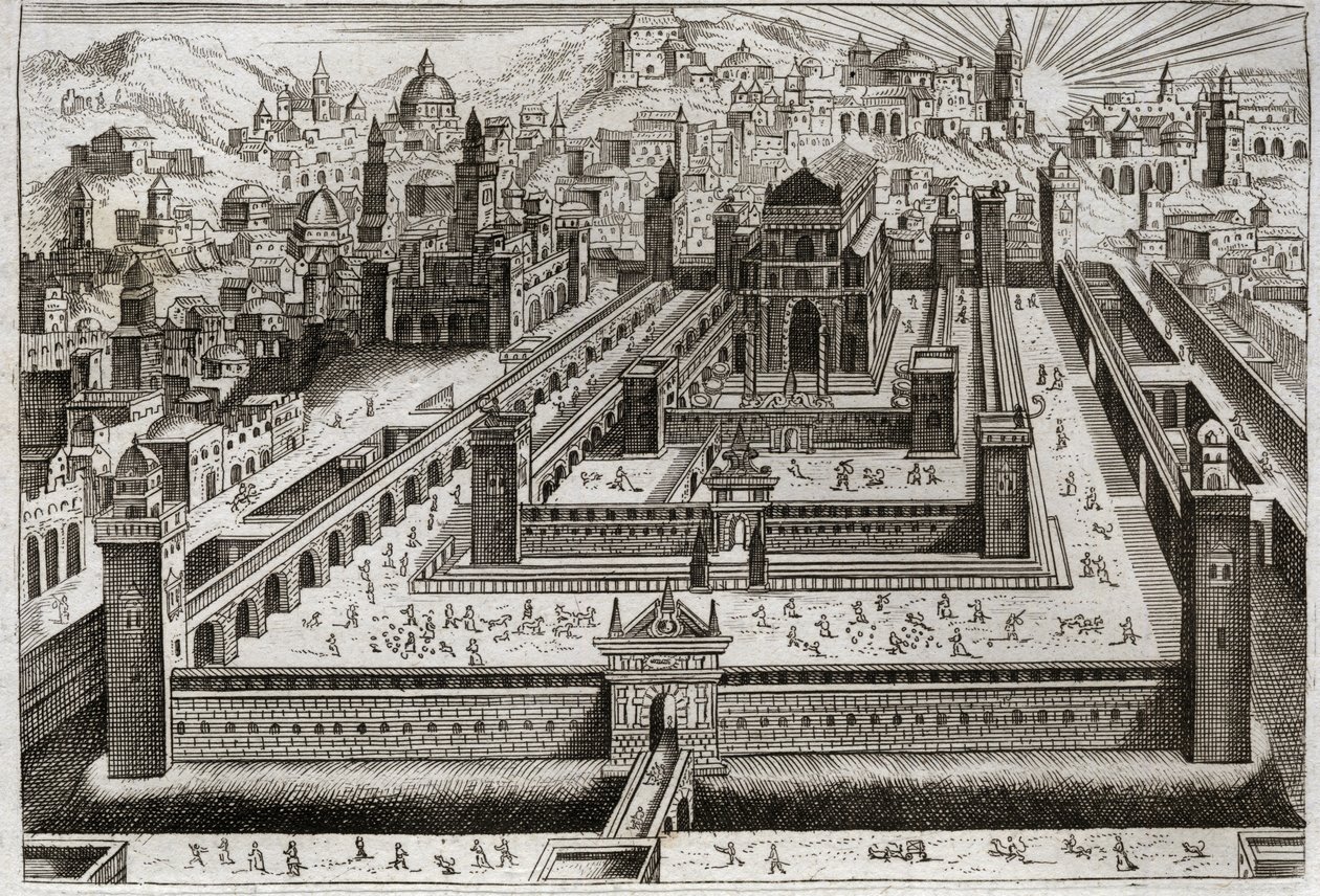 Bibel von Royaumont Altes Testament Tempel von Salomo. Salomo baut den Tempel in Jerusalem. Illustration von 1811