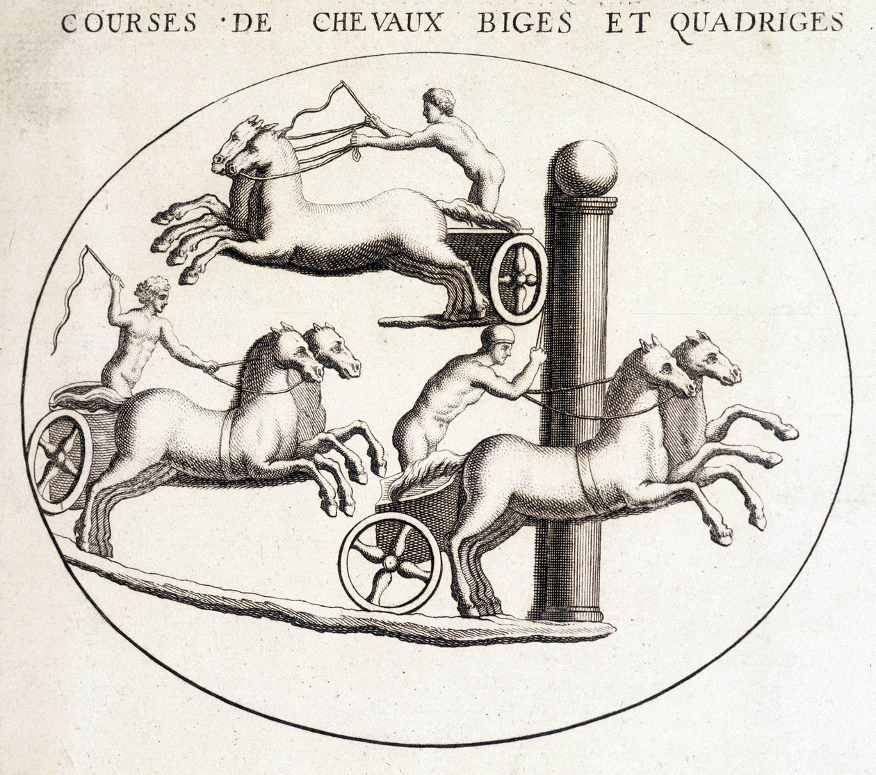 Biges und Quadrigen Pferderennen. Gravur des 19. Jahrhunderts von Unknown artist