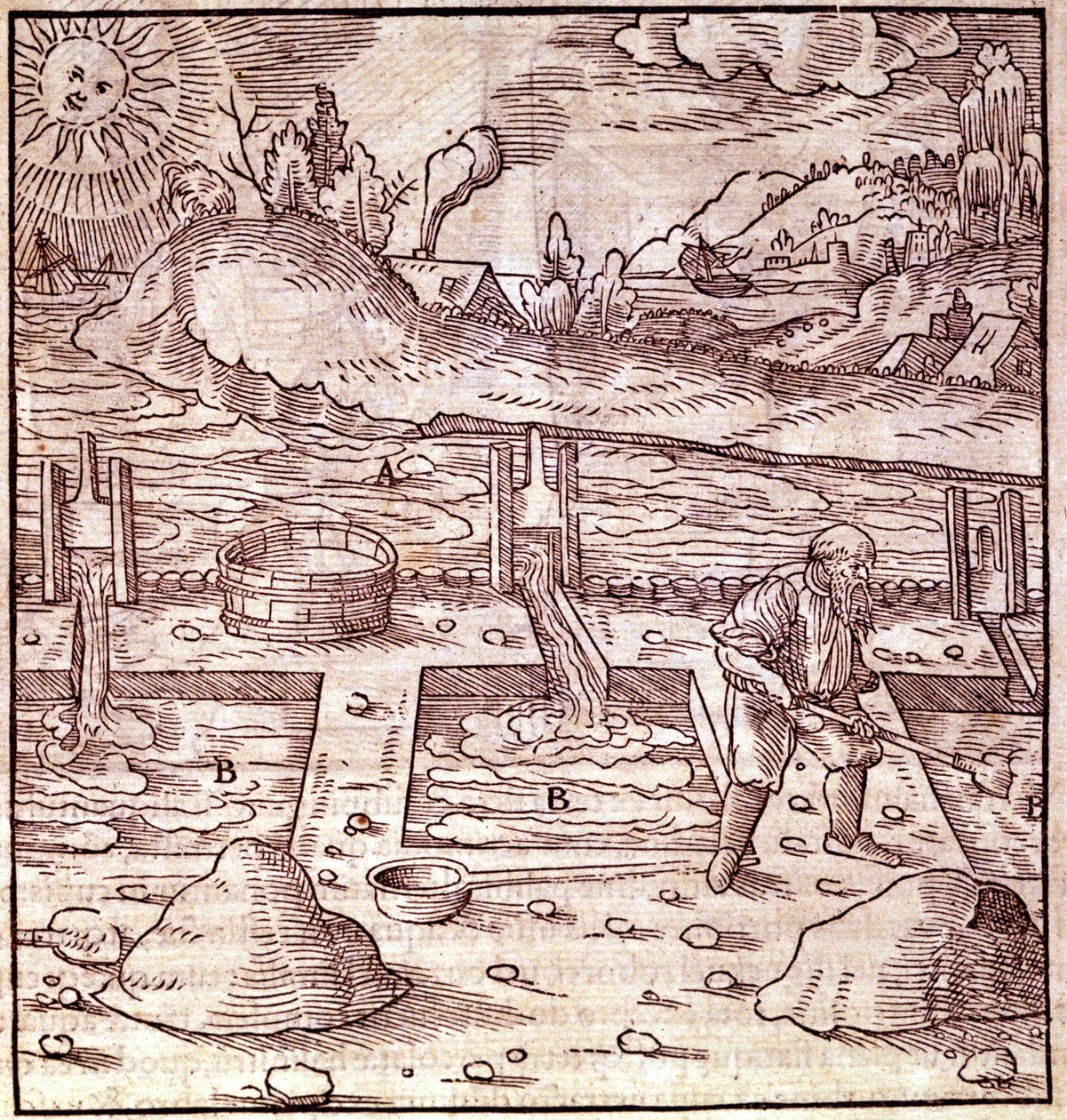Bitumenernte. Georg Bauer Agricola „De Re metallica“ Buch des 16. Jahrhunderts. Bibl. des Wissenschaftsmuseums, Mailand. von Unknown artist