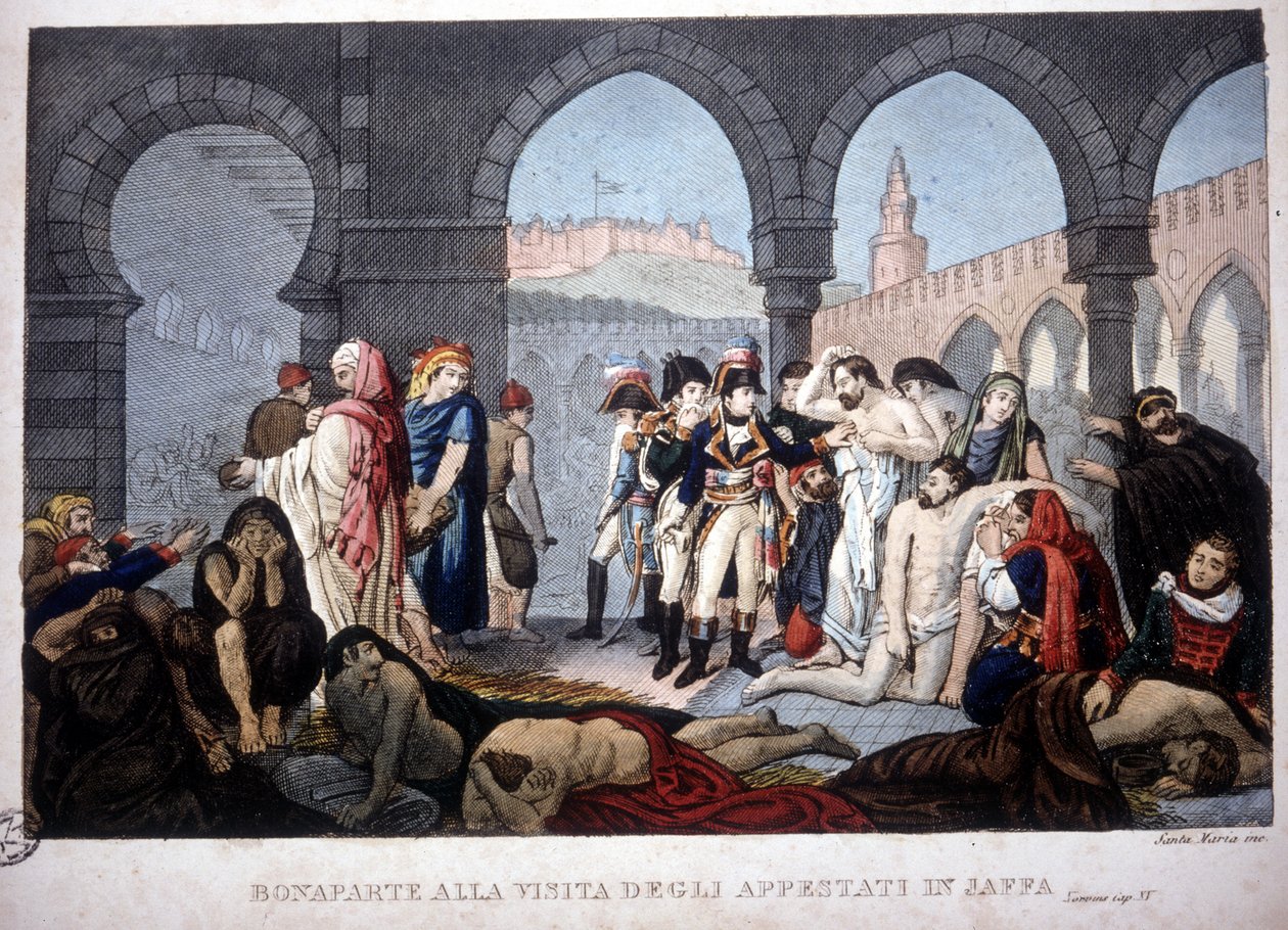 Ägyptenfeldzug (1798-1801): Napoleon besucht die Pestkranken von Jaffa in Ägypten, um 1800 von Unknown artist