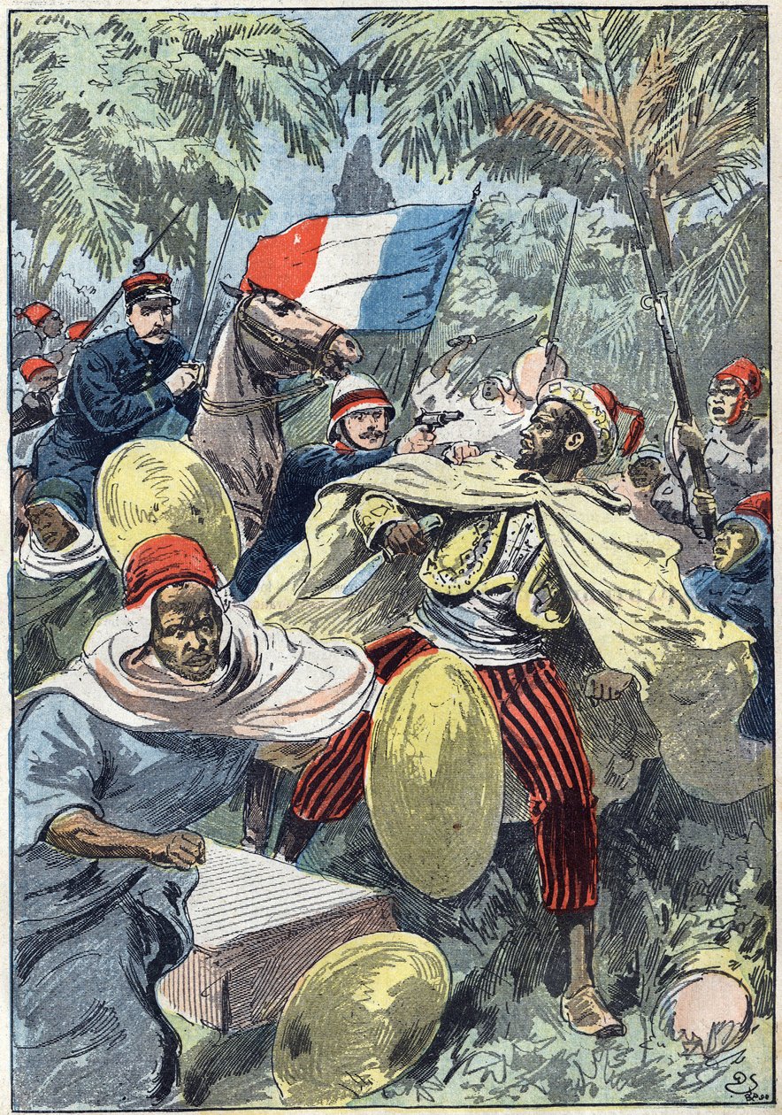 Gefangennahme von Samory Toure (circa 1830-1900), sudanesischer Führer und Gegner der französischen Kolonisation in Afrika, durch Hauptmann Gouraud und Leutnant Jacquin. Sudan von Unknown artist