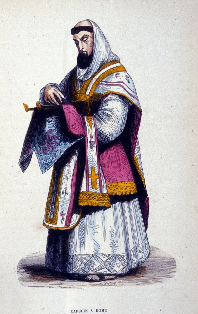 Kapuziner in Rom. Gravur aus einem Album über religiöse Orden, Paris von Unknown artist