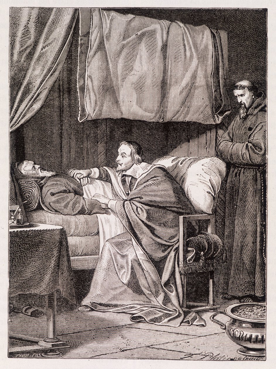 Kardinal Richelieu am Sterbebett von Pater Joseph - Gravur von Unknown artist