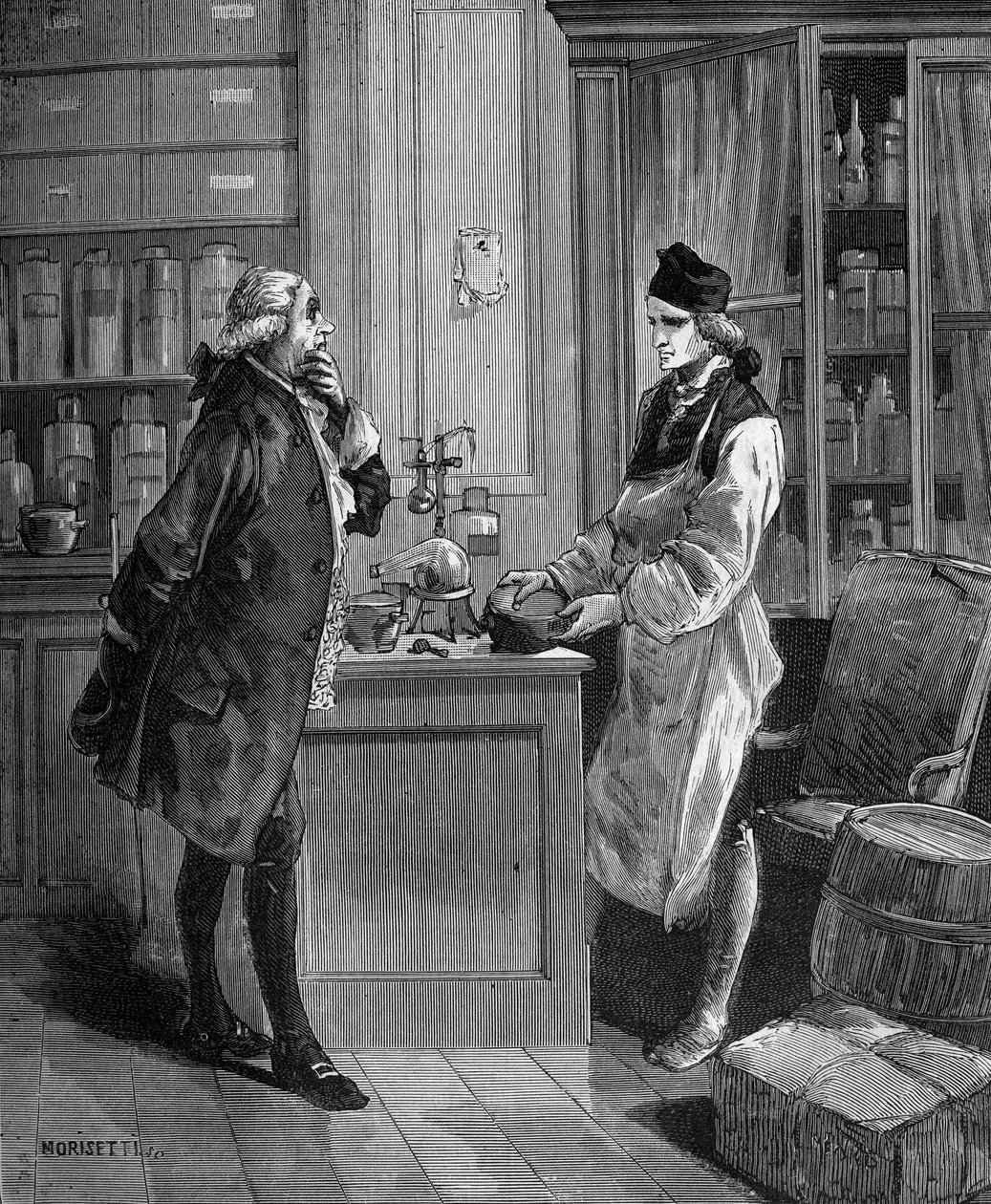Carl Wilhelm (Guillaume) Scheele (1742 -1788), schwedischer Chemiker in seinem Labor mit Tobern Bergmann 1735-1784, Chemiker von Unknown artist