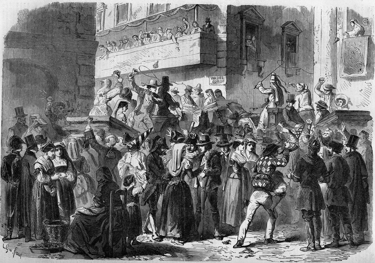 Karneval von Rom nach einer Zeichnung von Gierdziejewski im Jahr 1858. von Unknown artist