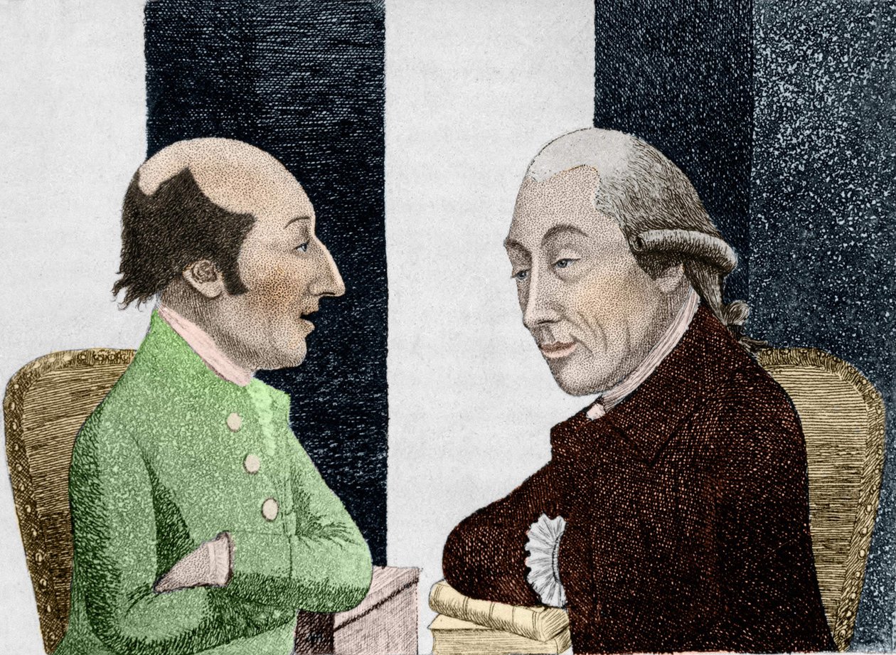 Karikatur von James Hutton (1726 - 1797) links und Joseph Black (1728 - 1799) rechts (Gravur Anfang des 19. Jahrhunderts) von Unknown artist