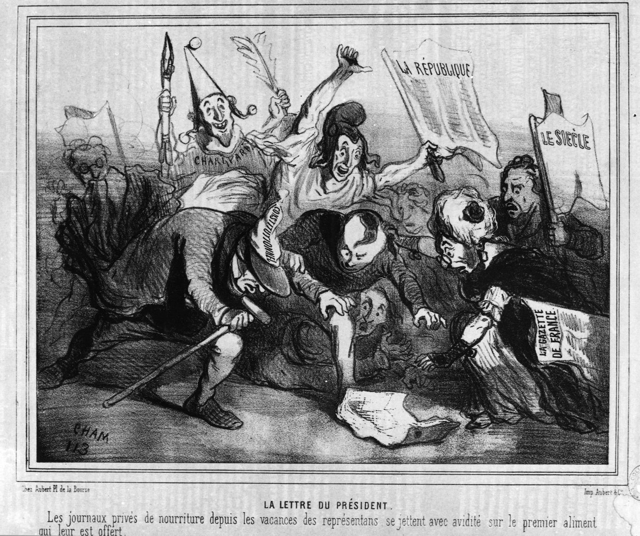 Karikatur zur Wahlkampagne für die erste Präsidentschaftswahl am 10. Dezember 1848 mit der Schlacht der Zeitungen von Unknown artist