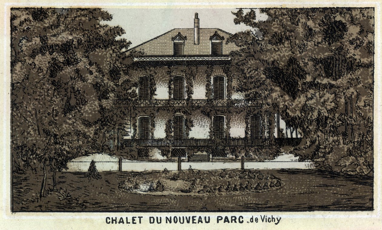 Chalet des neuen Parks von Vichy (Allier und die Auvergne-Region). Chromolithographie des späten 19. Jahrhunderts von Unknown artist