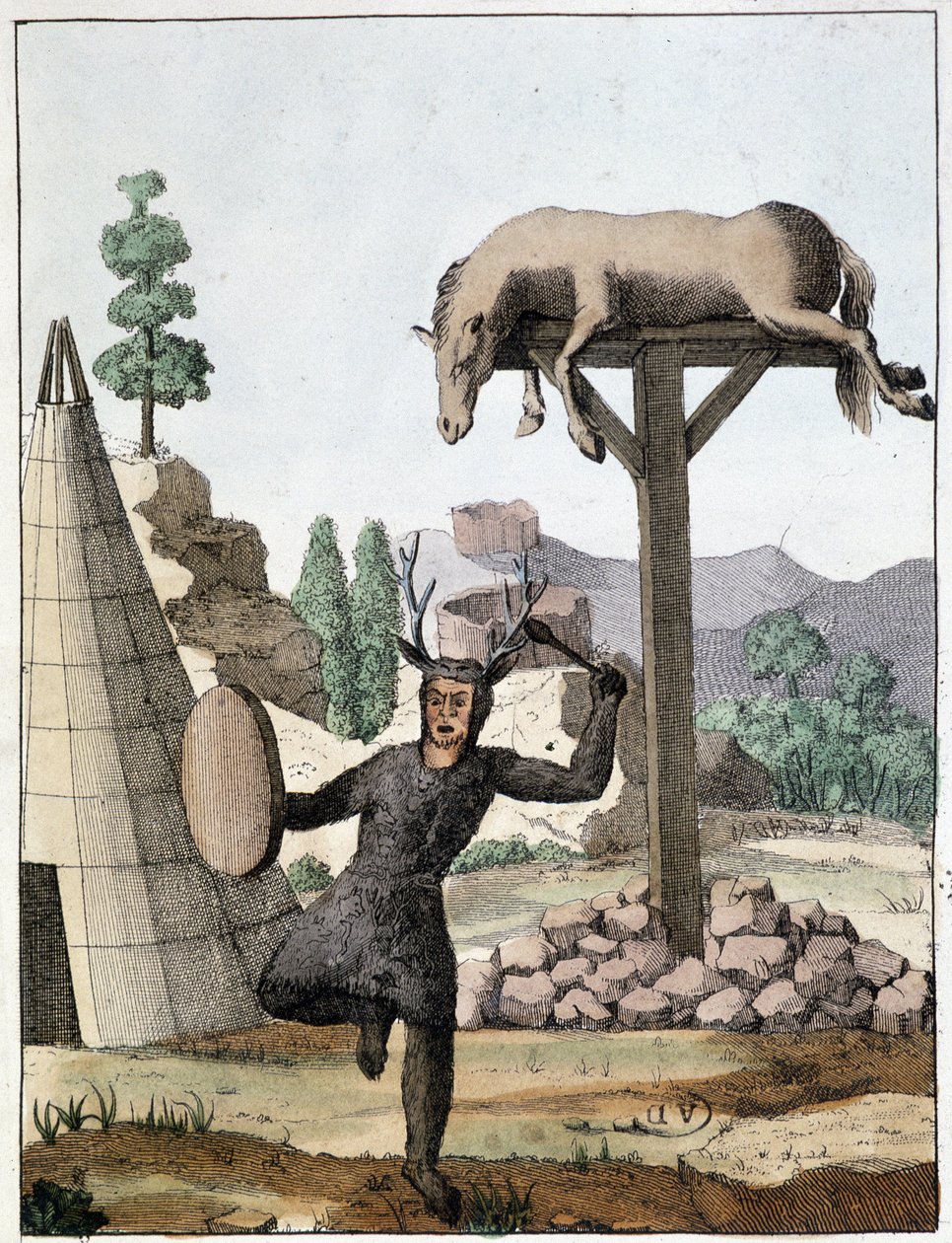 Schamane Tonguse tanzt vor einem Grab (Sibirien) - Gravur, Anfang 19. Jahrhundert von Unknown artist
