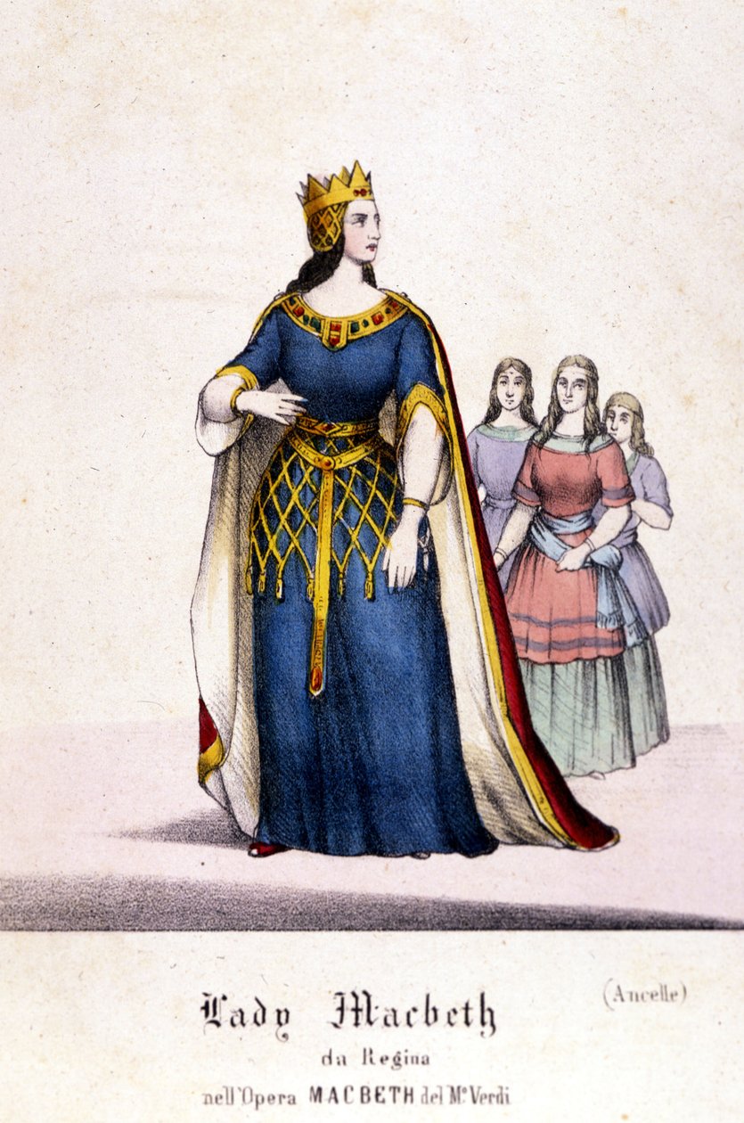 Charakter von Lady Macbeth in der Oper „Macbeth“ von Giuseppe Verdi (1813 - 1901) nach dem Werk von William Shakespeare. 1847. Gravur von Unknown artist
