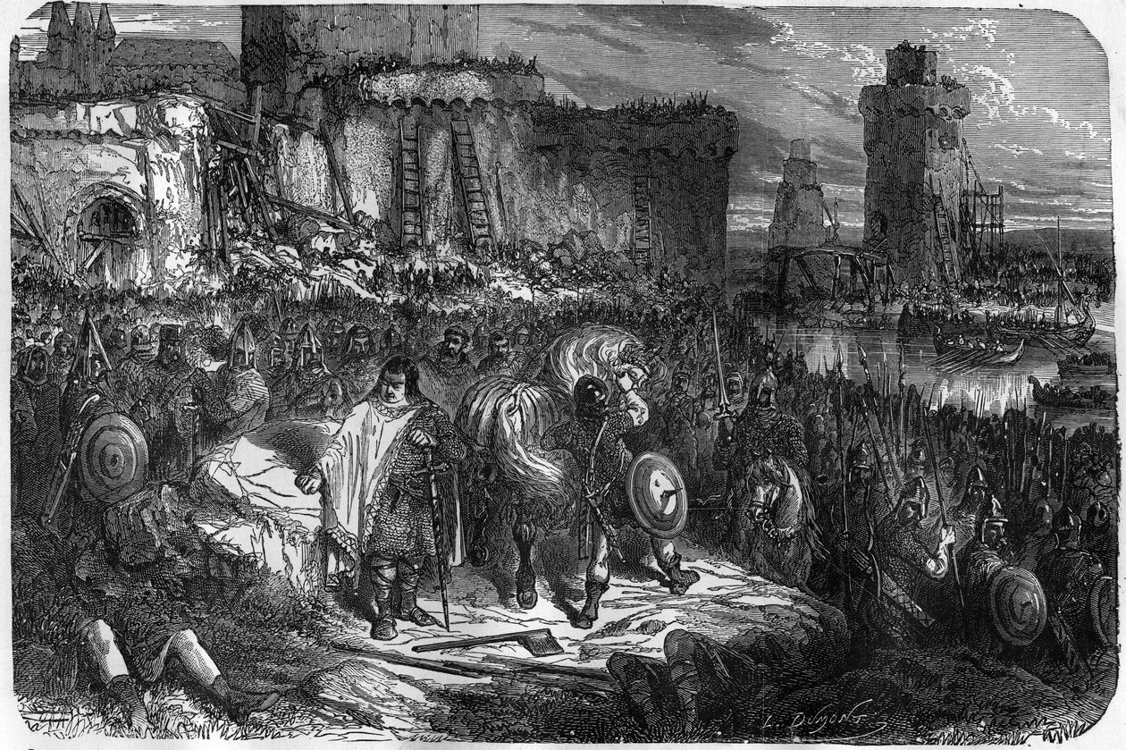 Karl III. der Dicke (839-888), Kaiser des Westens (881-887) und Regent von Frankreich (884-887) lagerte unter den Mauern von Paris, ohne sich zu trauen, gegen die Normannen zu kämpfen, und zog es vor, ihren Rückzug mit Geld zu erkaufen von Unknown artist