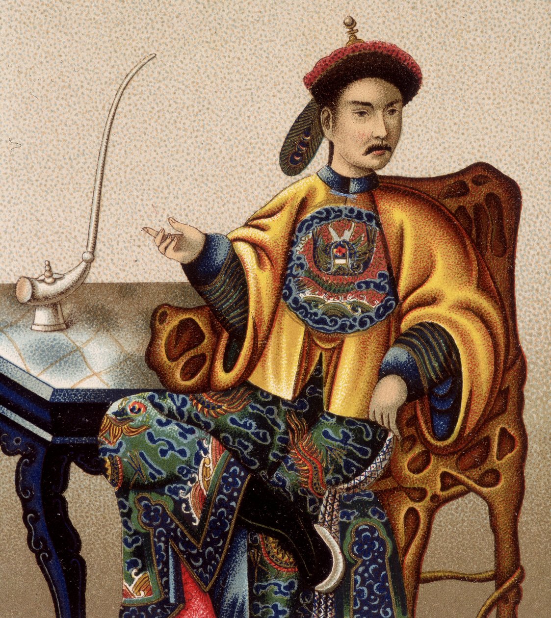 Chinesischer Aristokrat sitzt und raucht Opium - 19. Jahrhundert von Unknown artist