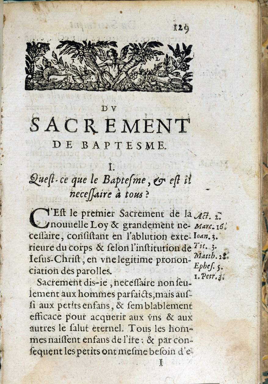 Christliche Religion: Innenseite des Buches „Der große Katechismus“. Werk von Pierre Canisius (17. Jahrhundert) von Unknown artist