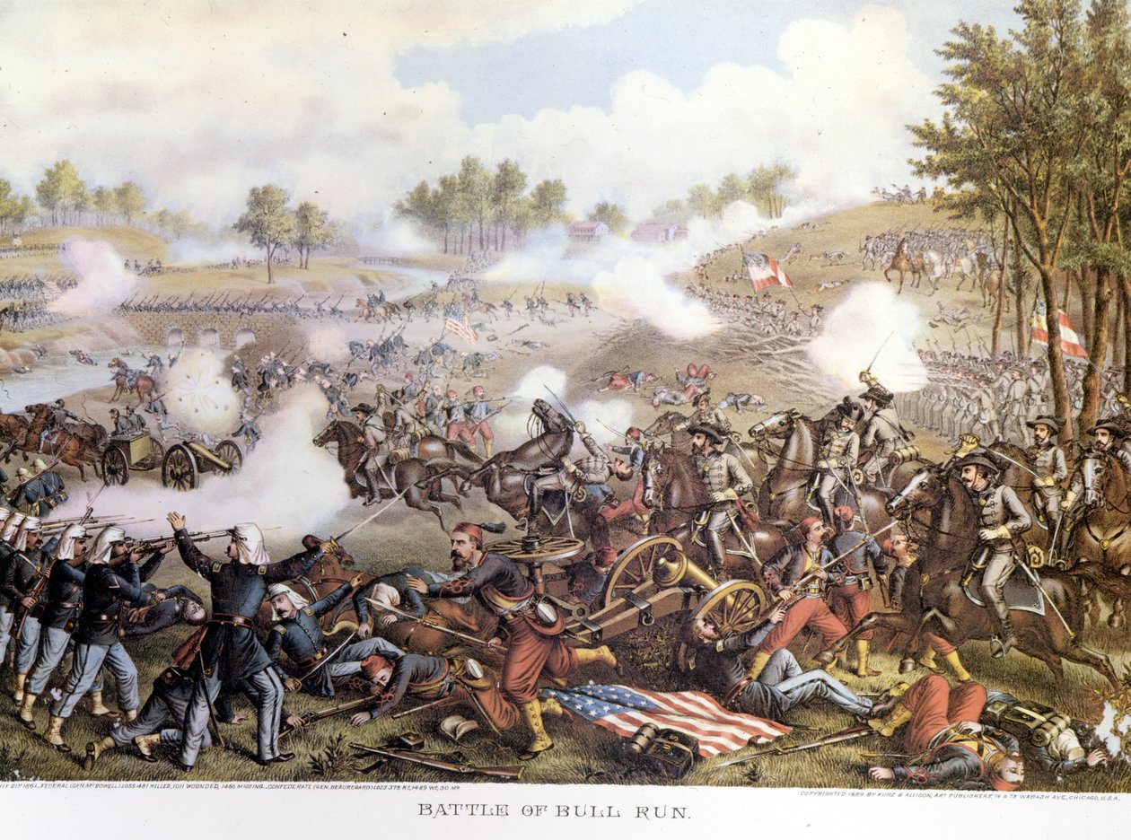 Bürgerkrieg (1861 - 1865), Amerikanischer Bürgerkrieg 21.07.1861: Erste Schlacht von Bull Run oder Erste Schlacht von Manassas: Virginia, die Konföderierten unter dem Kommando von General Beauregard besiegten die nordischen Truppen von General Mac Dowell.  von Unknown artist