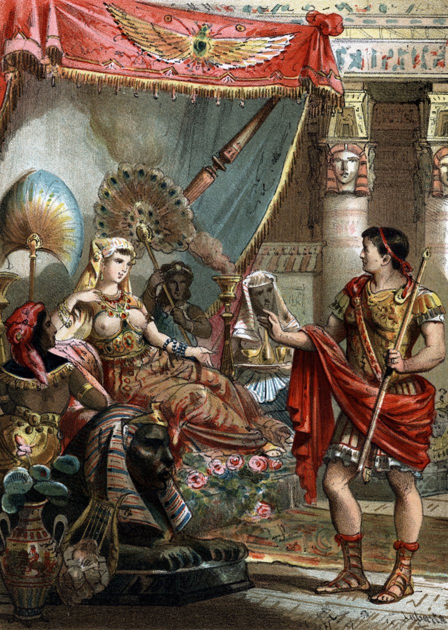 Kleopatra (69-30 v. Chr.), Königin von Ägypten. Mit Marcus Antonius (83-30 v. Chr.), Gravur von 1881 von Unknown artist
