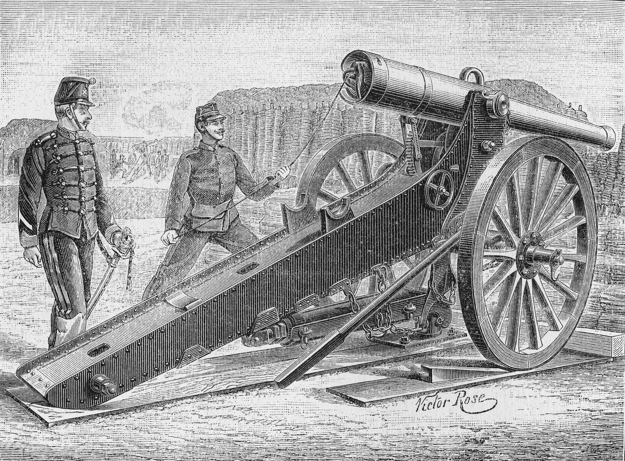 155-mm-Belagerungsgeschütz von Colonel de Bange. In „Album der Wissenschaft“, Éditions Jouvet von Unknown artist