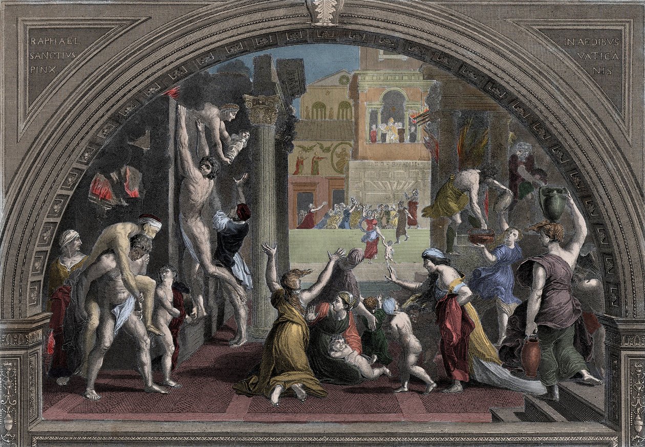 Brand von Rom - Der große Brand von Rom, 64, unter der Herrschaft von Kaiser Nero (37-68) - Farbige Gravur von Unknown artist