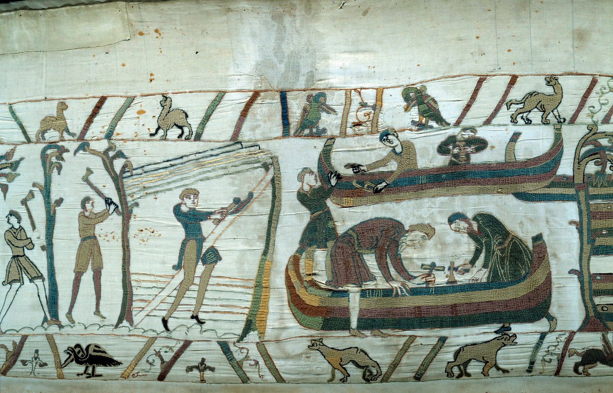 Eroberung Englands durch den Herzog der Normandie Wilhelm den Eroberer (1027-1087): Bau der normannischen Flotte (Detail) von Unknown artist