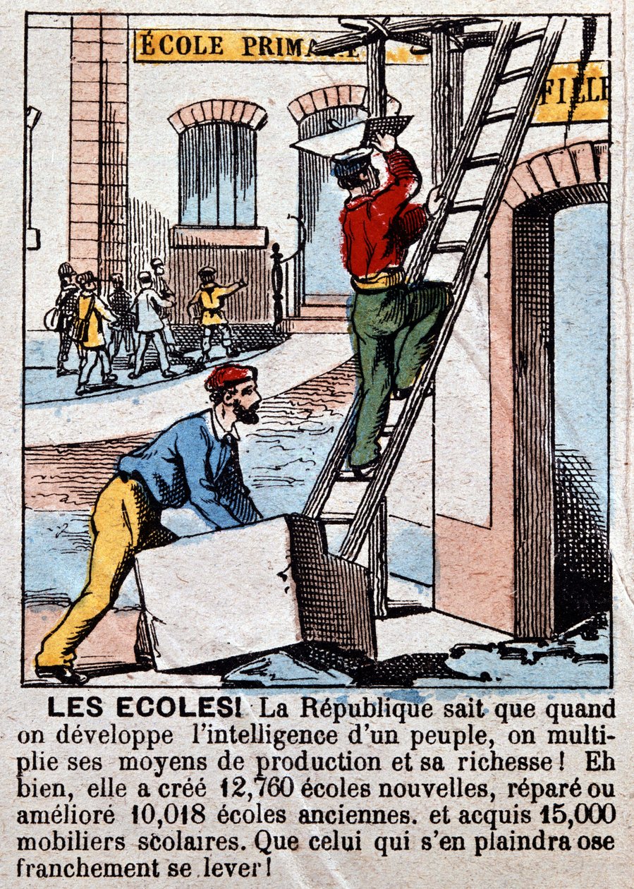 Schulbau durch Arbeiter - in „Le Figaro“, März 1889 von Unknown artist