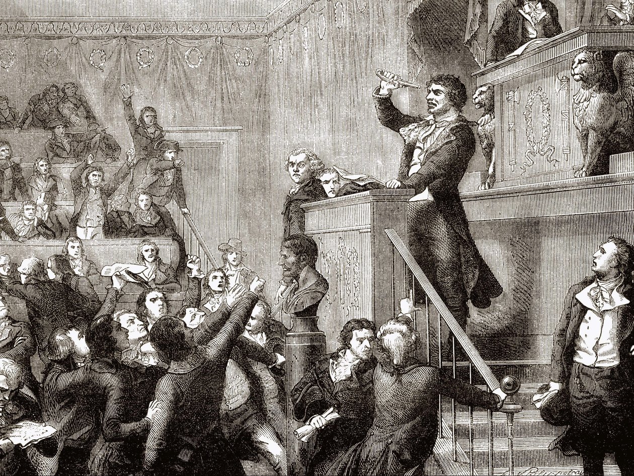 Konvention vom 21. September 1792: Jean Paul Marat am Rednerpult - Gravur in „Geschichte Frankreichs“ von Henri Martin von Unknown artist