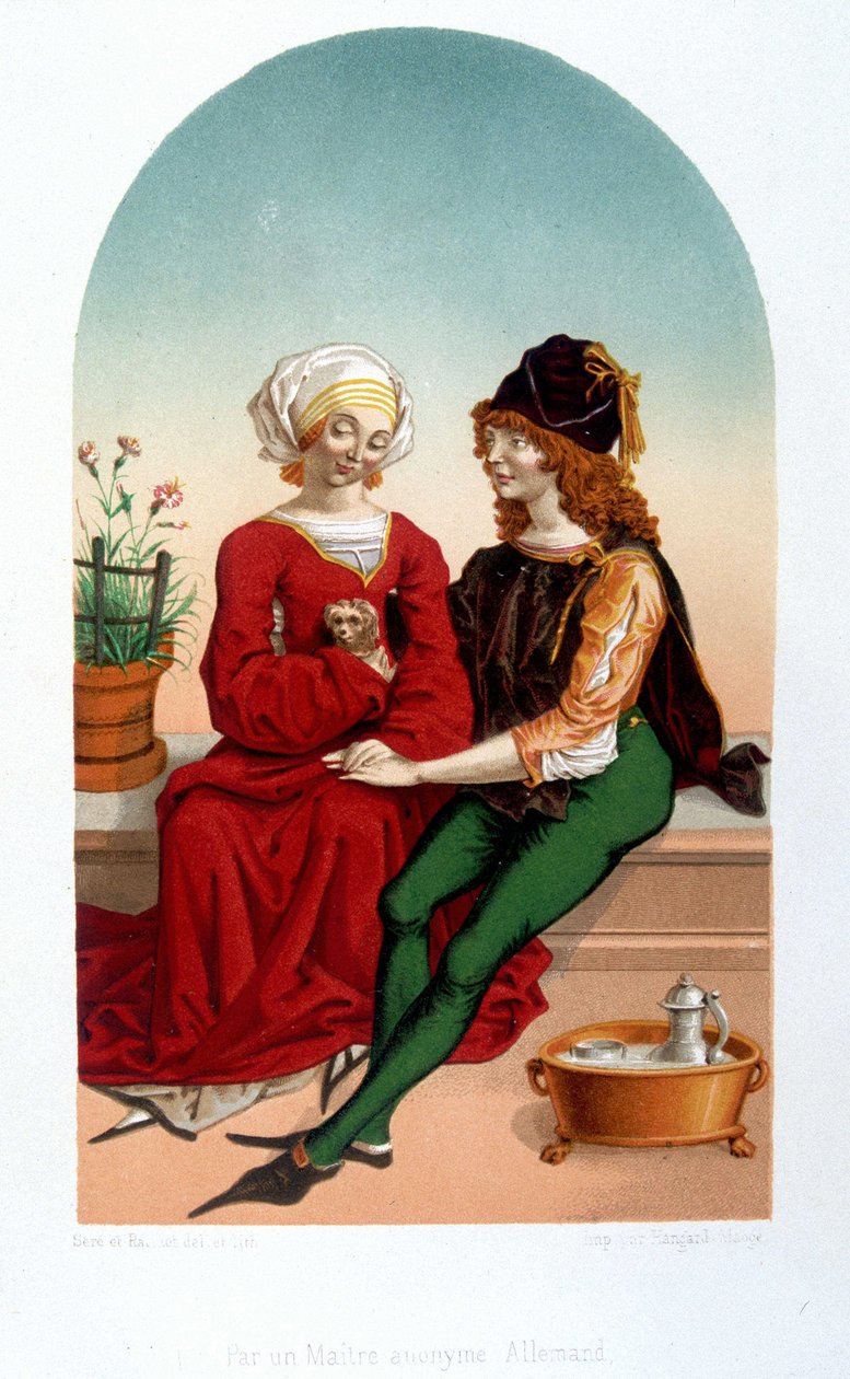 Höfische Liebesszene im Mittelalter. Nachahmung aus dem 19. Jahrhundert von Unknown artist