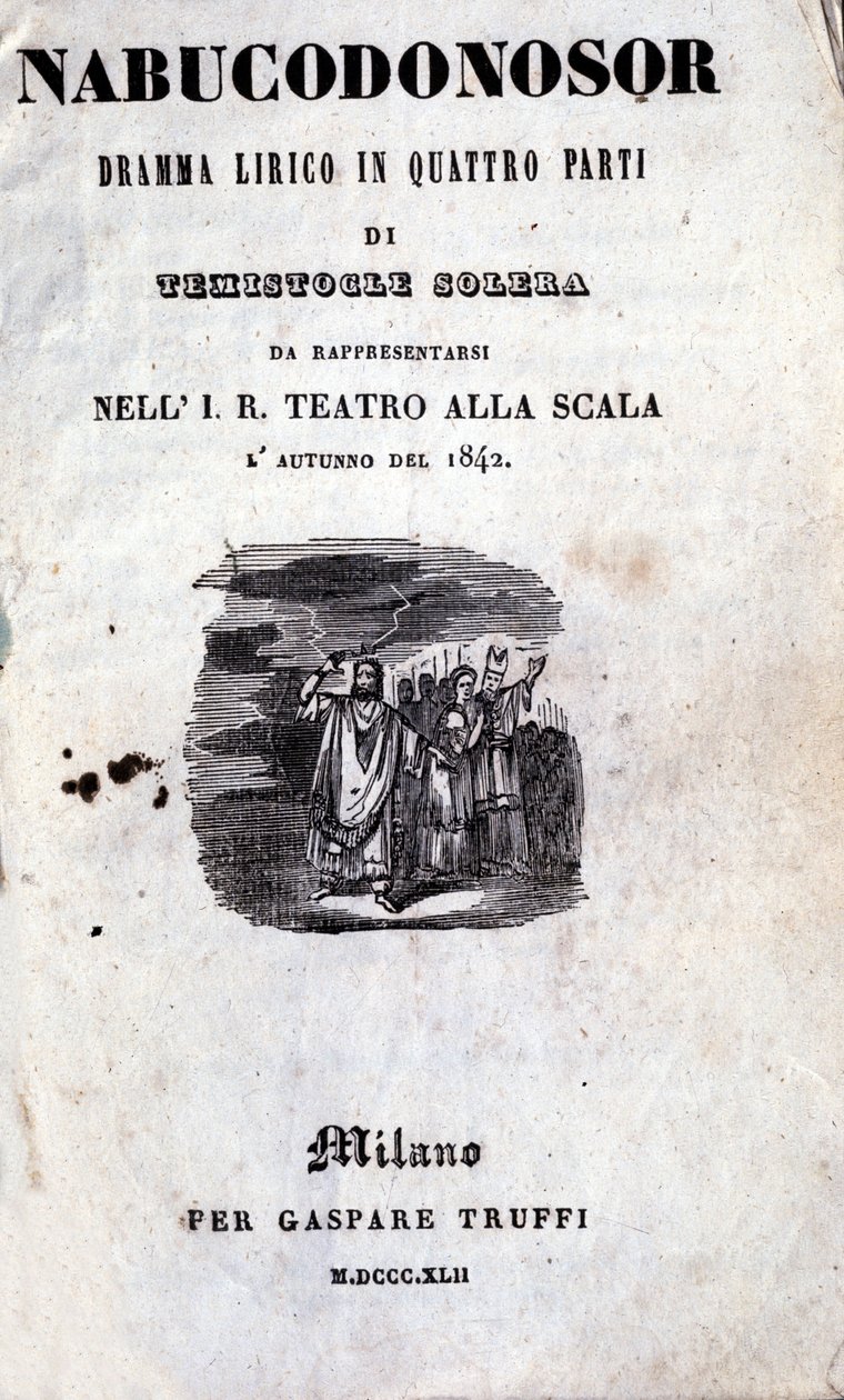 Titelblatt des ersten Librettos von Nabucco von Giuseppe Verdi (1813 - 1901), das ursprünglich Nabucodonosor hieß von Unknown artist