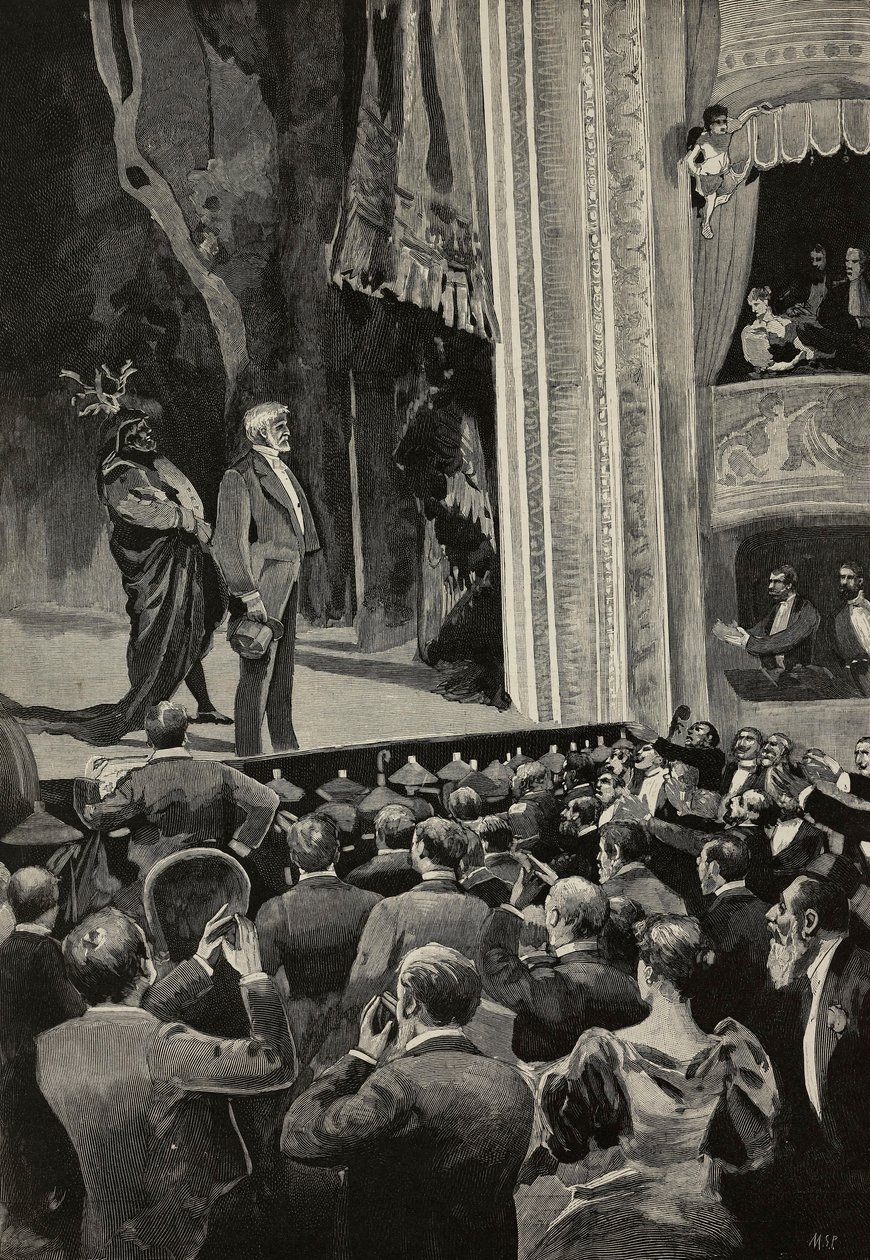 Menge jubelt Giuseppe Verdi am Ende der Oper Falstaff, 18. April von Unknown Artist