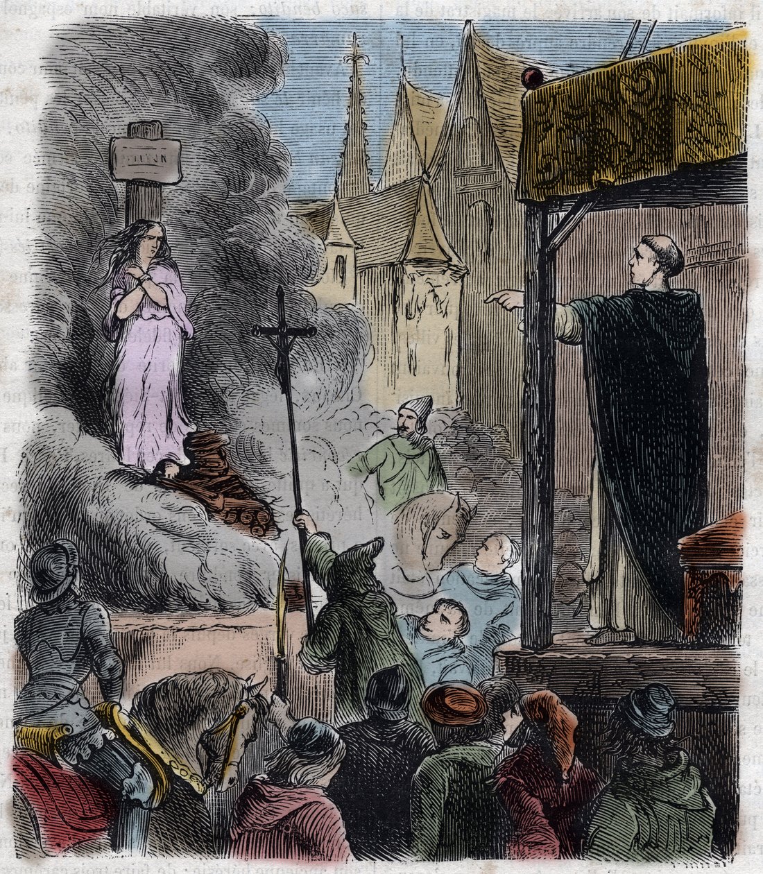 Kreuzzug gegen die Albigenser - Ketzer lebendig verbrannt: Katharer auf dem Scheiterhaufen zur Zeit des Kreuzzugs gegen die Albigenser in Frankreich im 13. Jahrhundert - Gravur von 1879 in „Histoire des sociétés secrètes, politiques et religieuses“ von Pie von Unknown artist