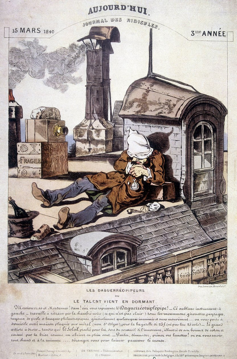 Daguerreotypisten oder Talent kommt im Schlaf. Ironischer Artikel gegen den neuen Beruf des Fotografen. In „Heute, Zeitschrift der Lächerlichkeiten“, am 15.03.1840. von Unknown artist
