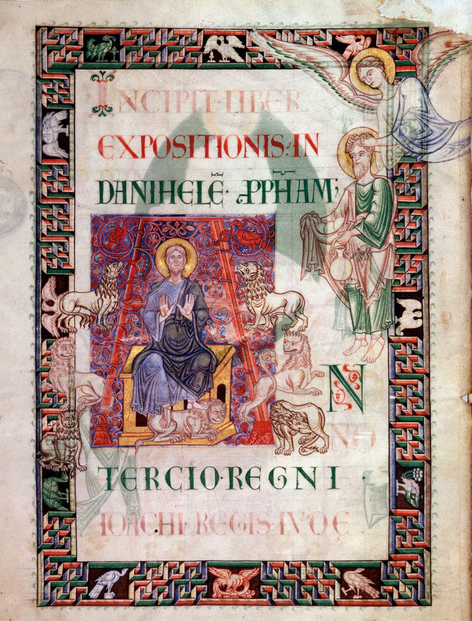 Daniel in der Löwengrube, gerettet vom Propheten Habakuk. Miniatur aus dem Manuskript 