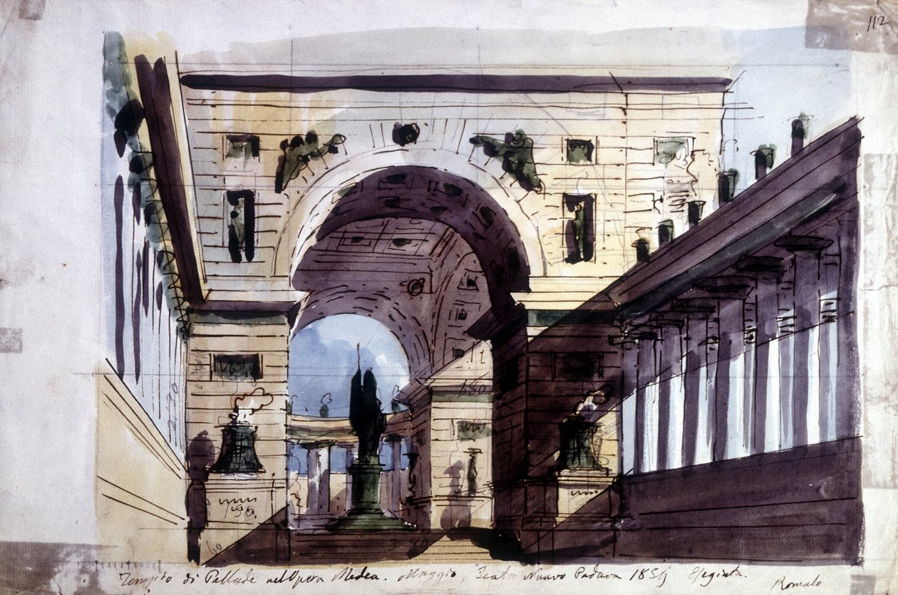 Dekoration für die Oper „Medea“ von Luigi Cherubini (1760-1842), italienischer Komponist, darstellend den Tempel der Pallas Athene von Unknown artist