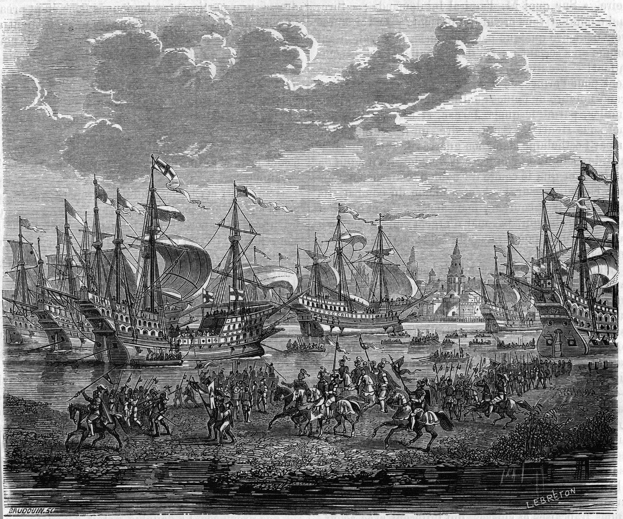 Abstieg von Heinrich VIII. (König von England) nach Calais, um Boulogne zu belagern (1544) von Unknown artist