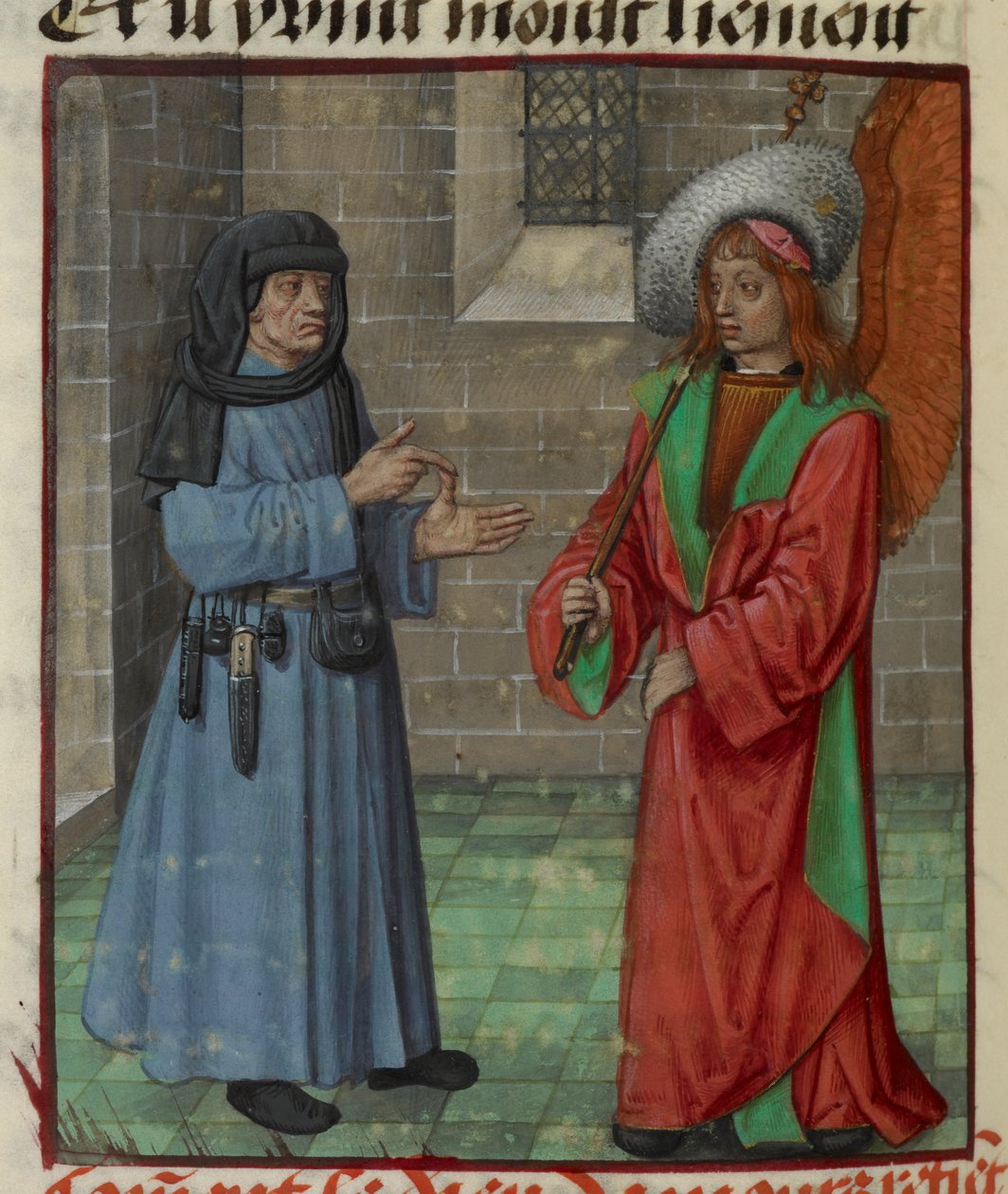 Detail einer Miniatur von Faux Semblant (Falscher Schein), der Amour (Liebe) anspricht, aus 
