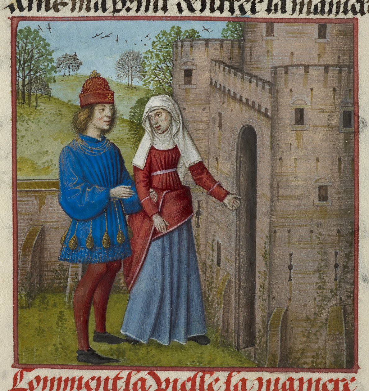 (Detail) Miniatur des Liebhabers und la Vieille (die Anstandsdame), aus 