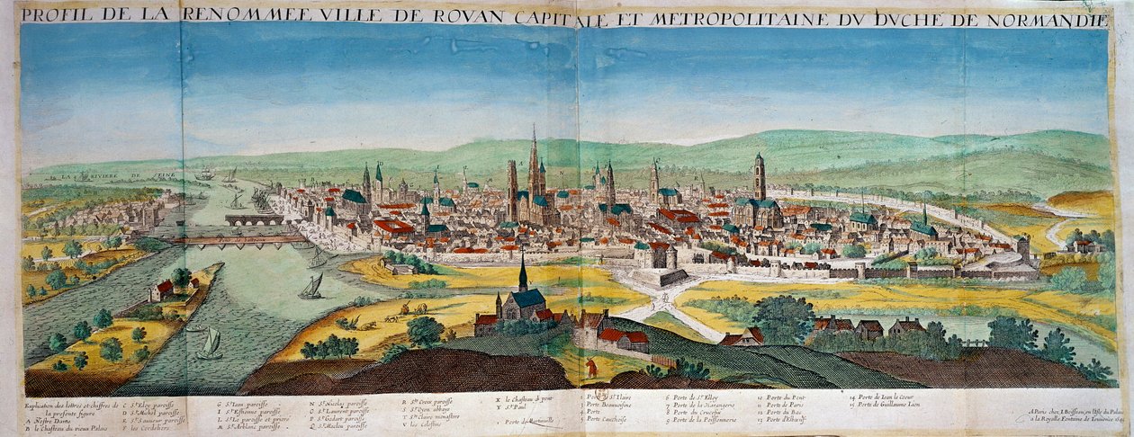 Detaillierte Ansicht der Stadt Rouen in der Normandie von Unknown artist