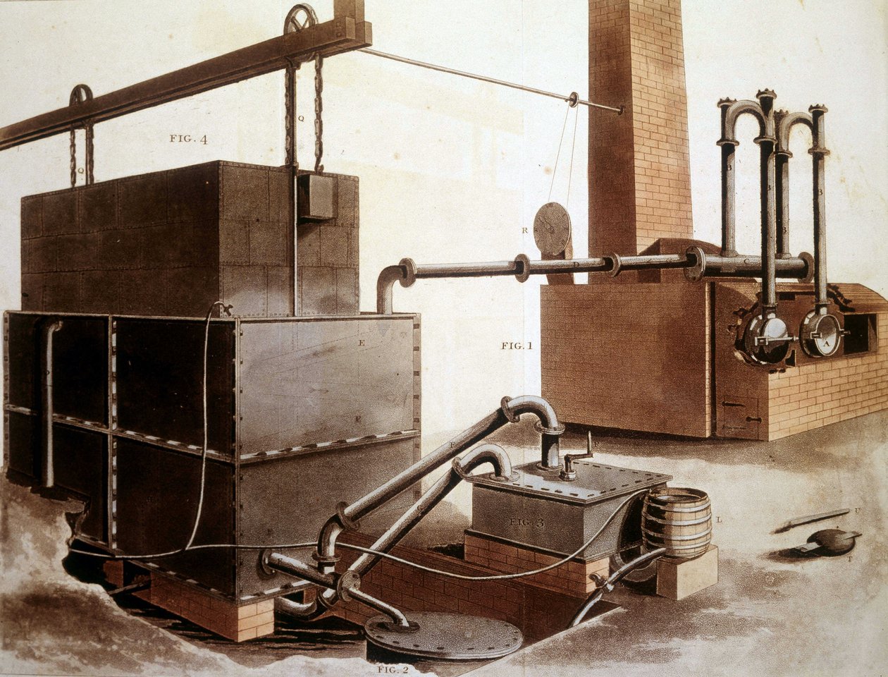 Diagramm zur Erklärung der Kohlegasproduktion, London 1815 von Unknown artist