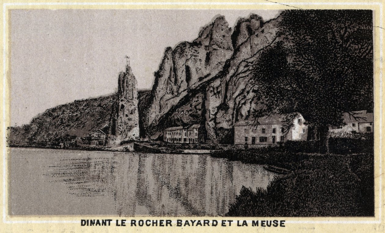 Dinant, der Rocher Bayard und die Maas, Wallonien, Belgien. Chromolithographie des späten 19. Jahrhunderts. von Unknown artist