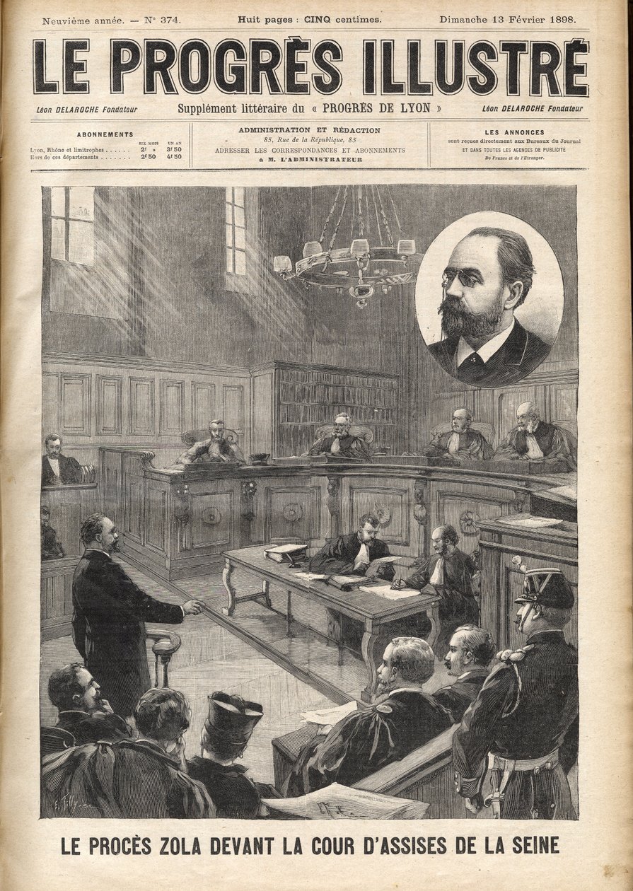 Dreyfus-Affäre: Emile Zola (1840-1902) vor dem Gericht der Seine im Prozess gegen Alfred Dreyfus von Unknown artist