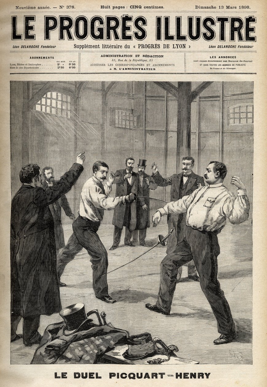 Dreyfus-Affäre: Das Duell zwischen Oberstleutnant Georges Picquart (1854-1914) und Hubert Henry (1846-1898) von Unknown artist