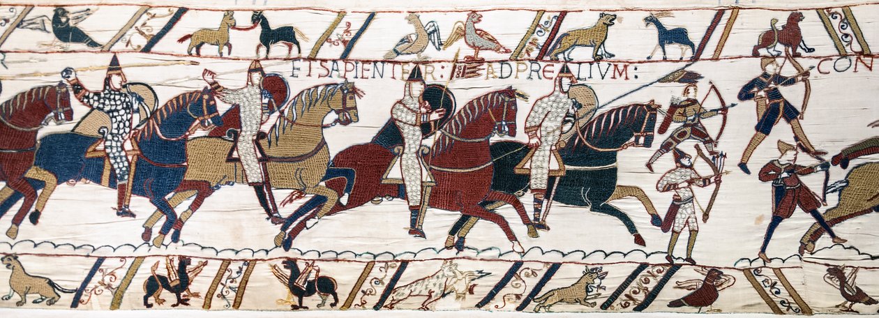 Herzog Wilhelm ermutigt seine Truppen, sich auf die Schlacht gegen die englische Armee vorzubereiten, Teppich von Bayeux von Unknown artist