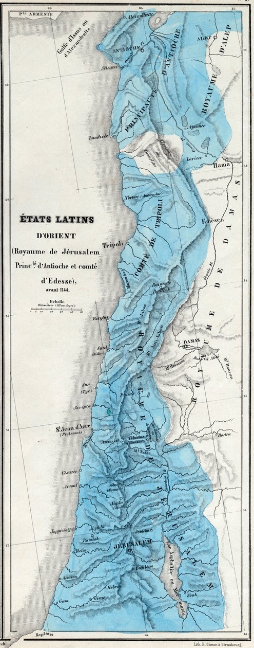 Ostlateinische Staaten vor 1144 - Königreich Jerusalem - Fürstentum Antiochia - Grafschaft Edessa - Karte erstellt von M. J-H Schnitzler, Historischer und malerischer Atlas 1858 von Unknown artist