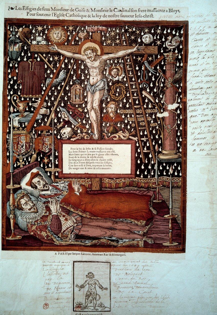 Bildnisse von Heinrich I. von Lothringen, 3. Herzog von Guise (1550-1588) und seinem Bruder Louis II. von Guise, Kardinal von Lothringen (1555-1588), ermordet in Blois am 23. und 24. Dezember 1588 auf Befehl von Heinrich III. Gravur aus dem 16. Jahrhundert von Unknown artist