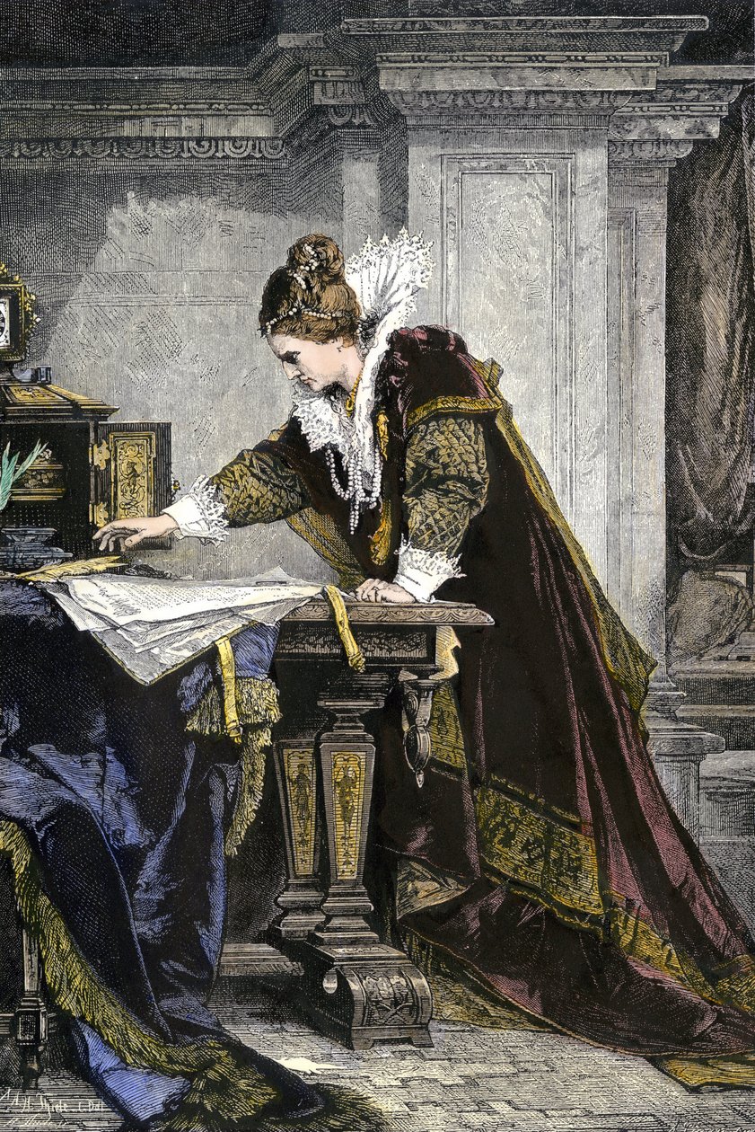 Elisabeth I. von England unterzeichnet den Hinrichtungsbefehl für Maria Stuart von Unknown Artist