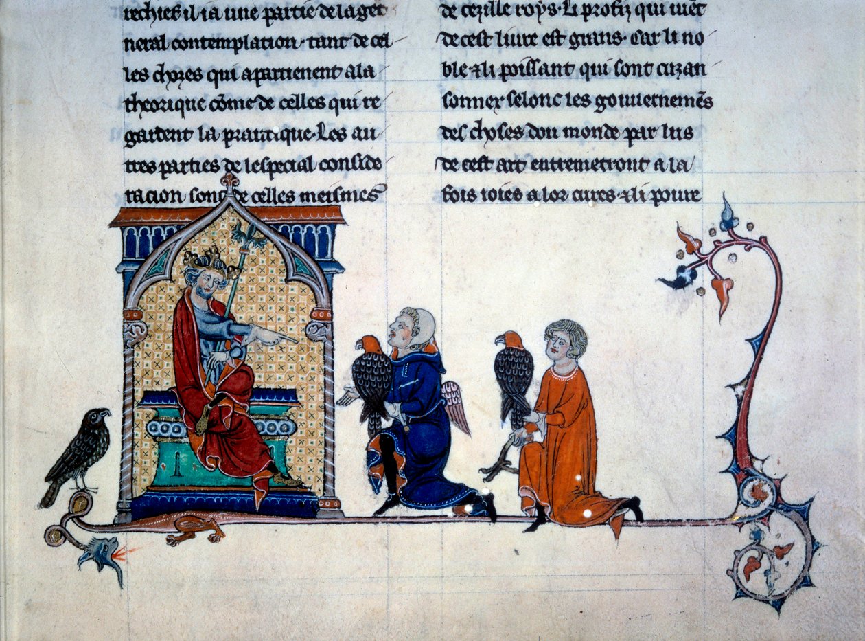 Kaiser Friedrich II. empfängt Falkner (Miniatur aus „De arte venandi cum avibus“) von Unknown artist