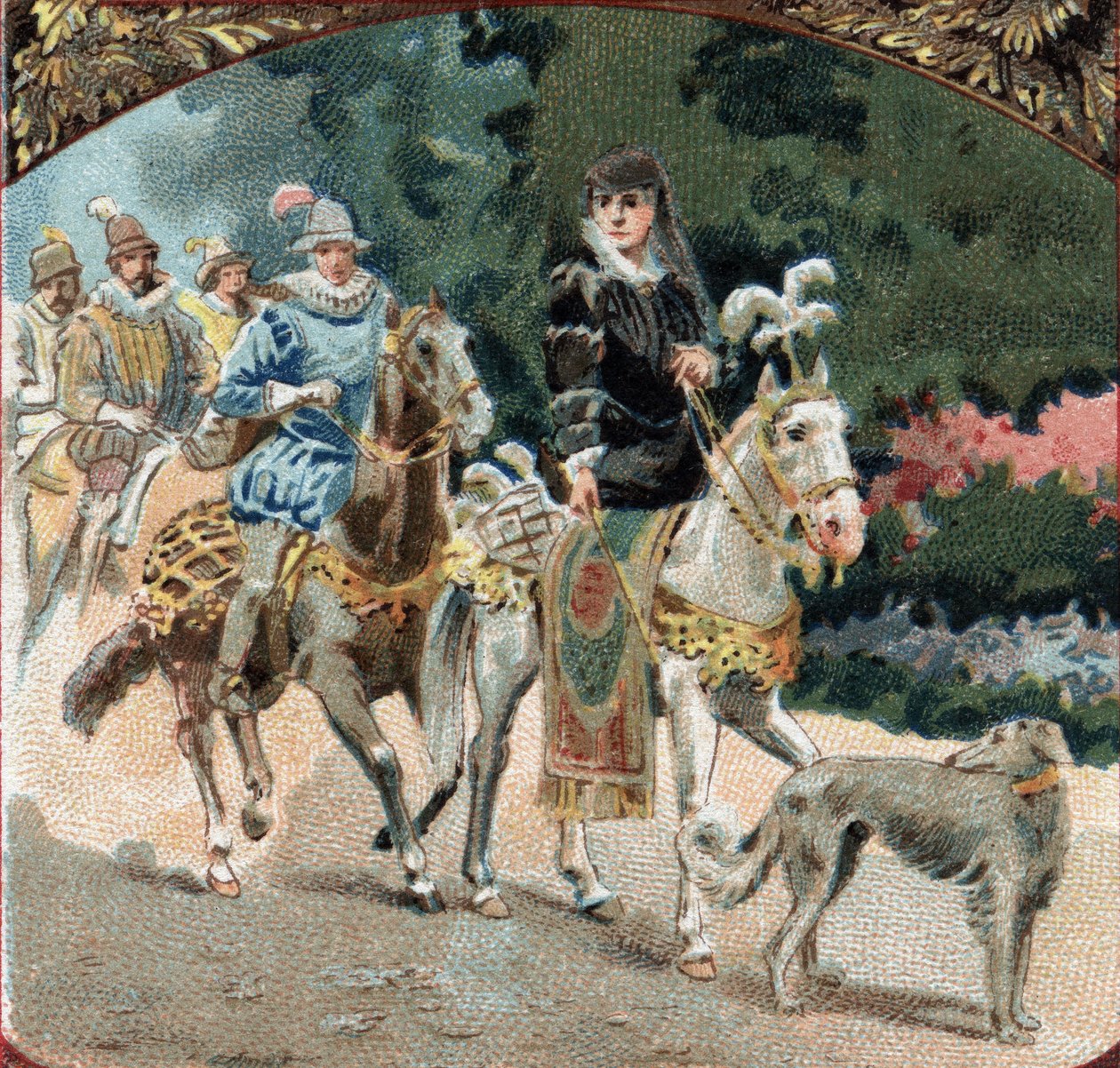 Begräbnis von Karl IX. (1550-1574) und Katharina von Medici (1519-1589) zum Schloss Chenonceaux. Chromolithographie aus dem späten 19. Jahrhundert. von Unknown artist