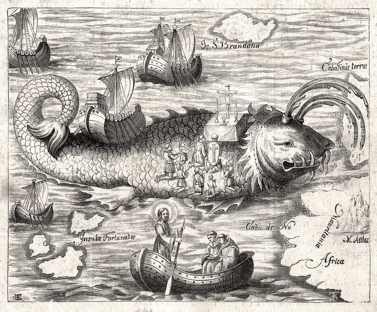 Episode der Legende von Saint Brandan: eine fantastische Reise des irischen Abtes des 6. Jahrhunderts auf der Suche nach dem irdischen Paradies. Druck von 1621 von Unknown artist