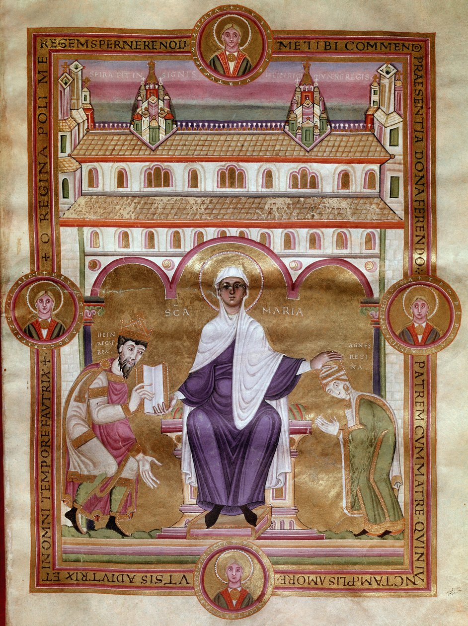 Evangelische Seite (Goldene Bibel) von Kaiser Heinrich III. kniend mit seiner Frau Agnes von Aquitanien von Unknown artist