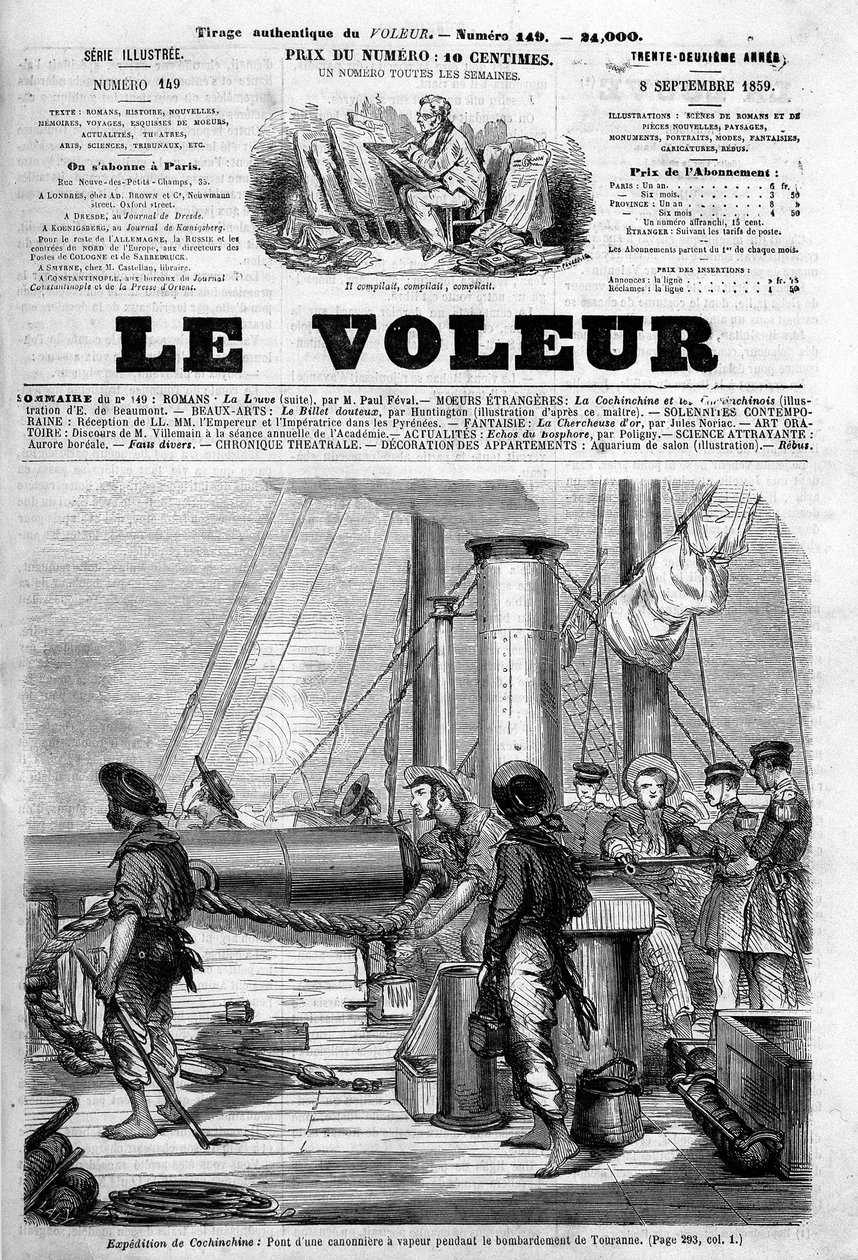 Expedition nach Cochinchina: Brücke eines Dampfschiffes während der Bombardierung von Touranne am 8. September in „Der Dieb“. von Unknown artist