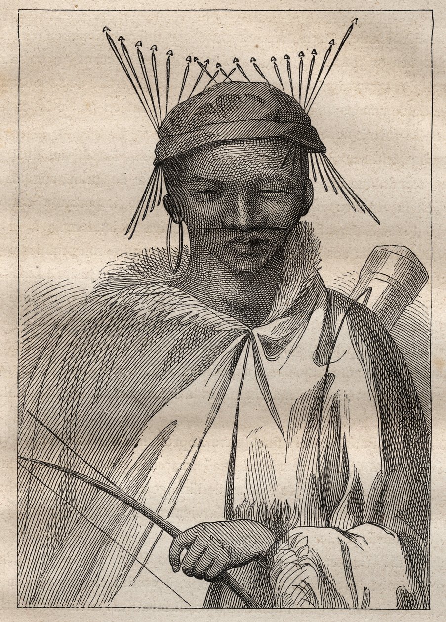 Expedition ins Landesinnere von Südafrika (1775) von Anders Sparrman (1748-1820): ein Boschiman (Bochiman oder San, Ureinwohner des südlichen Afrikas) - Illustration aus „The Great Mariners of the 18th century“ von Unknown artist